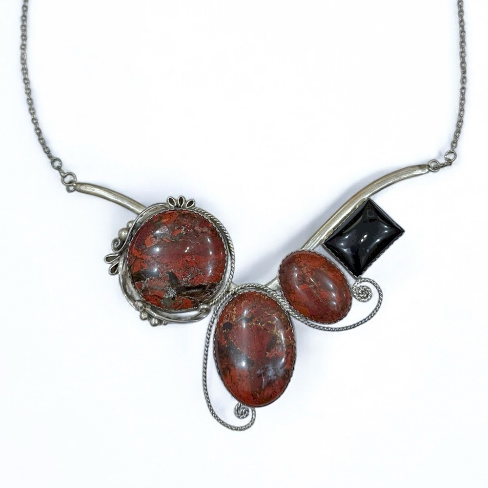 Liz P.M. / Liz PM Native American Sterling Necklace with Semi-Precious Stones